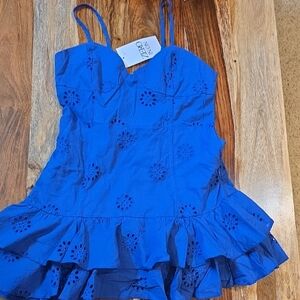 New Zero in On Blue Eyelet Dress with Ruffle Hem